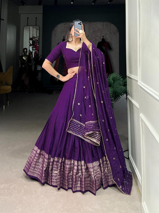 Pure Chanderi Plain Lehenga with Intricate Zari Work Border,