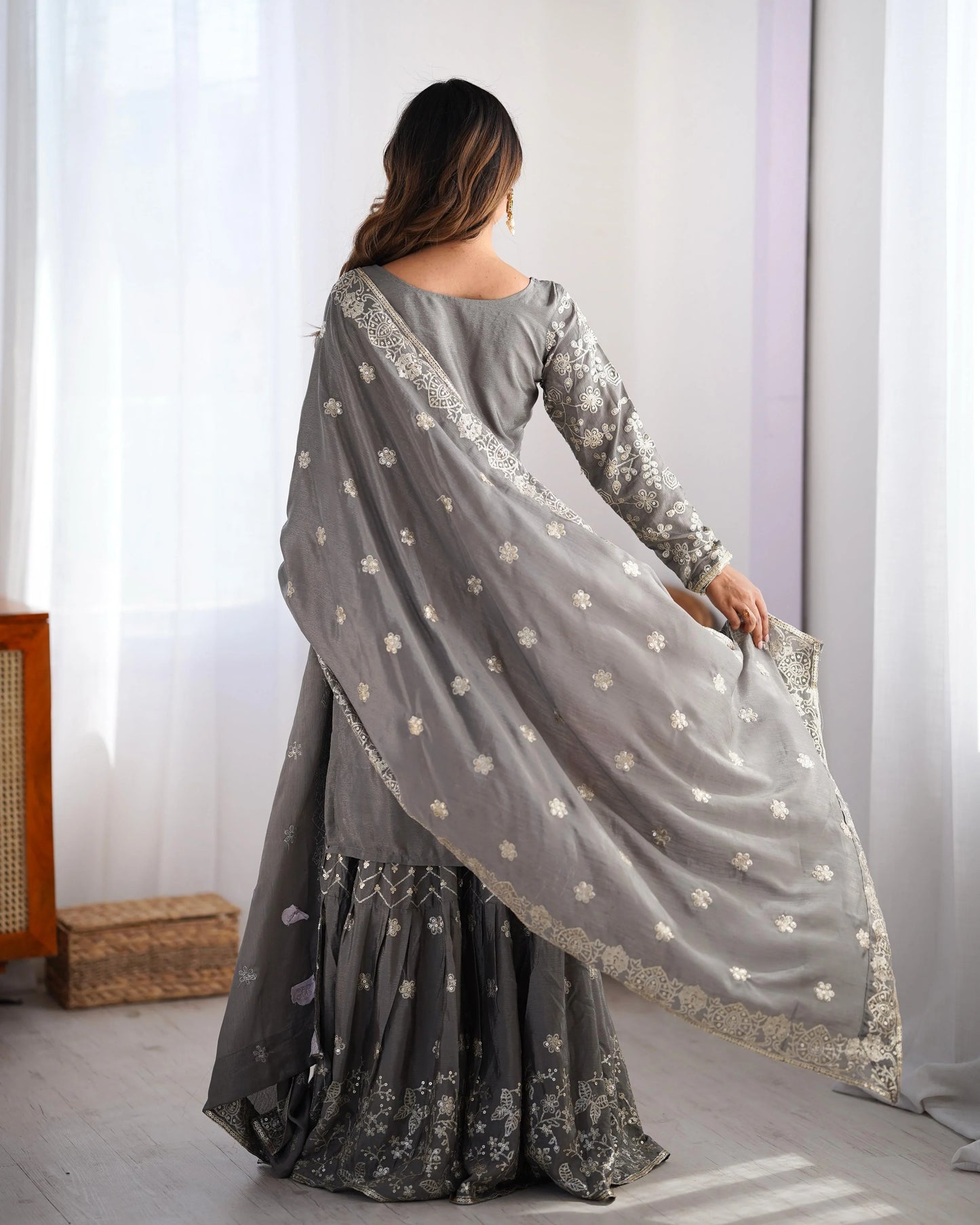 Grey Color Full Work Fabulous Sharara Suit