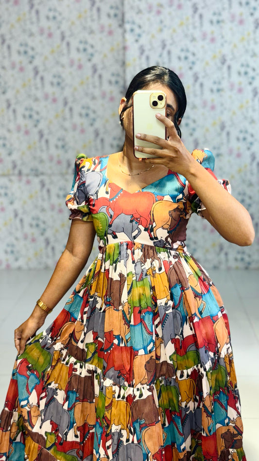 kalamkari printed mal cotton dress