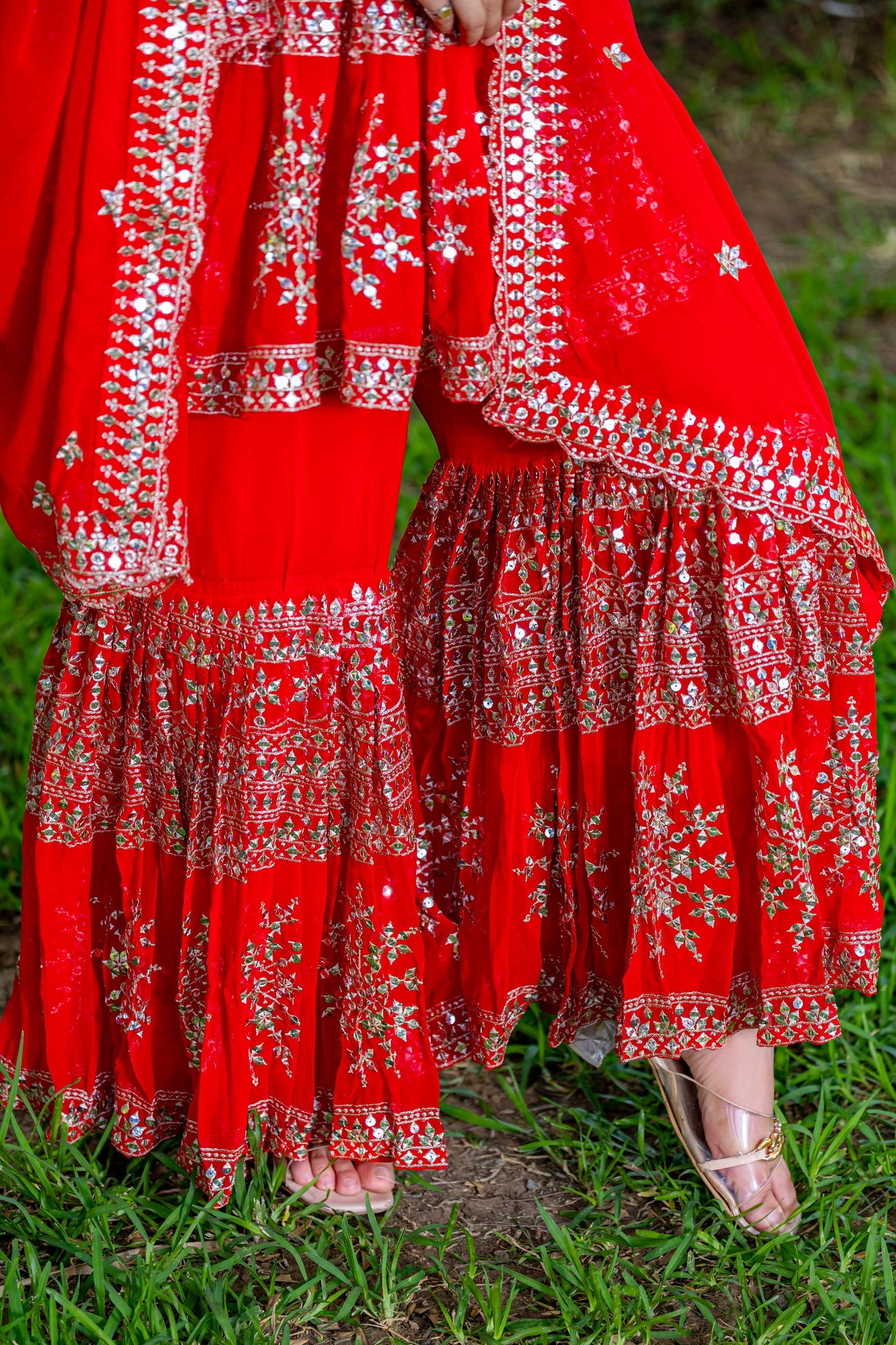 Designer Georgette Red Color Sharara Suit