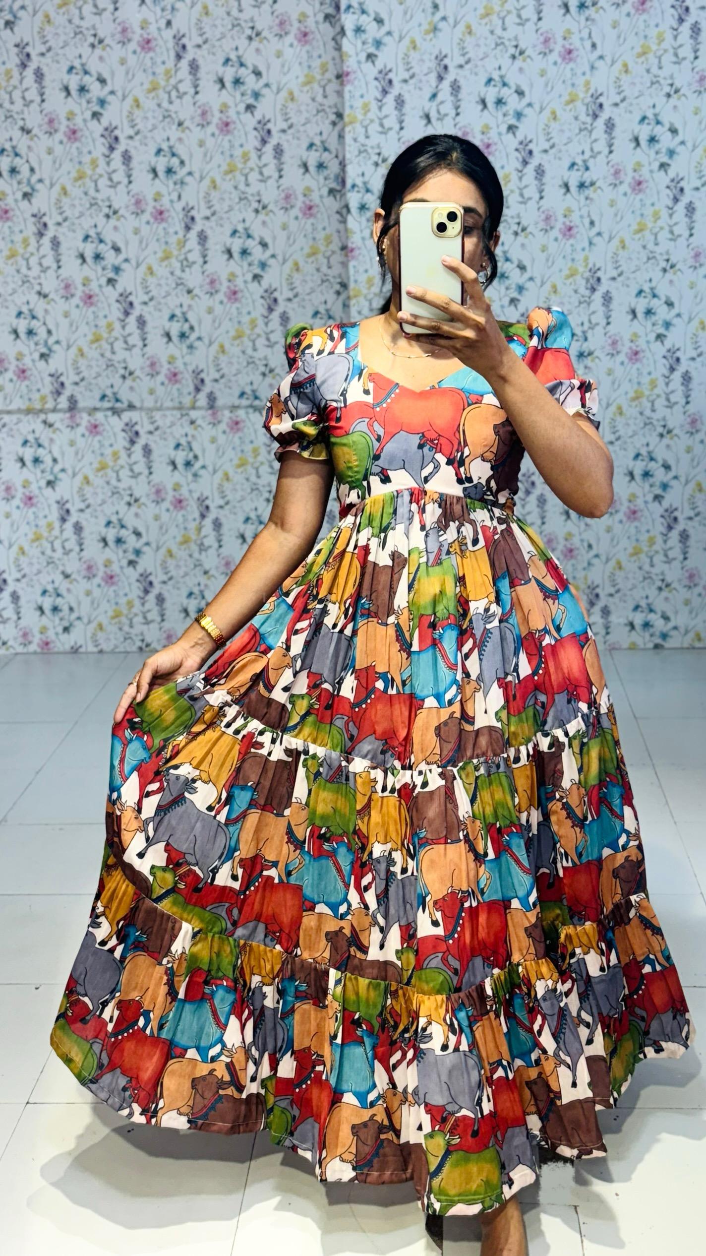 kalamkari printed mal cotton dress