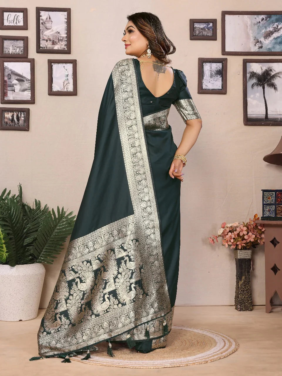 Stunning Banarasi Silk Green Color Saree
