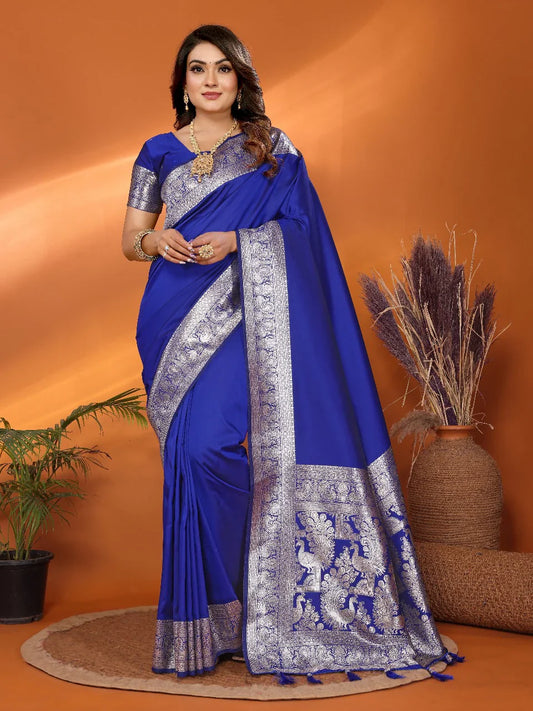 Imposing Banarasi Silk Blue Color Saree
