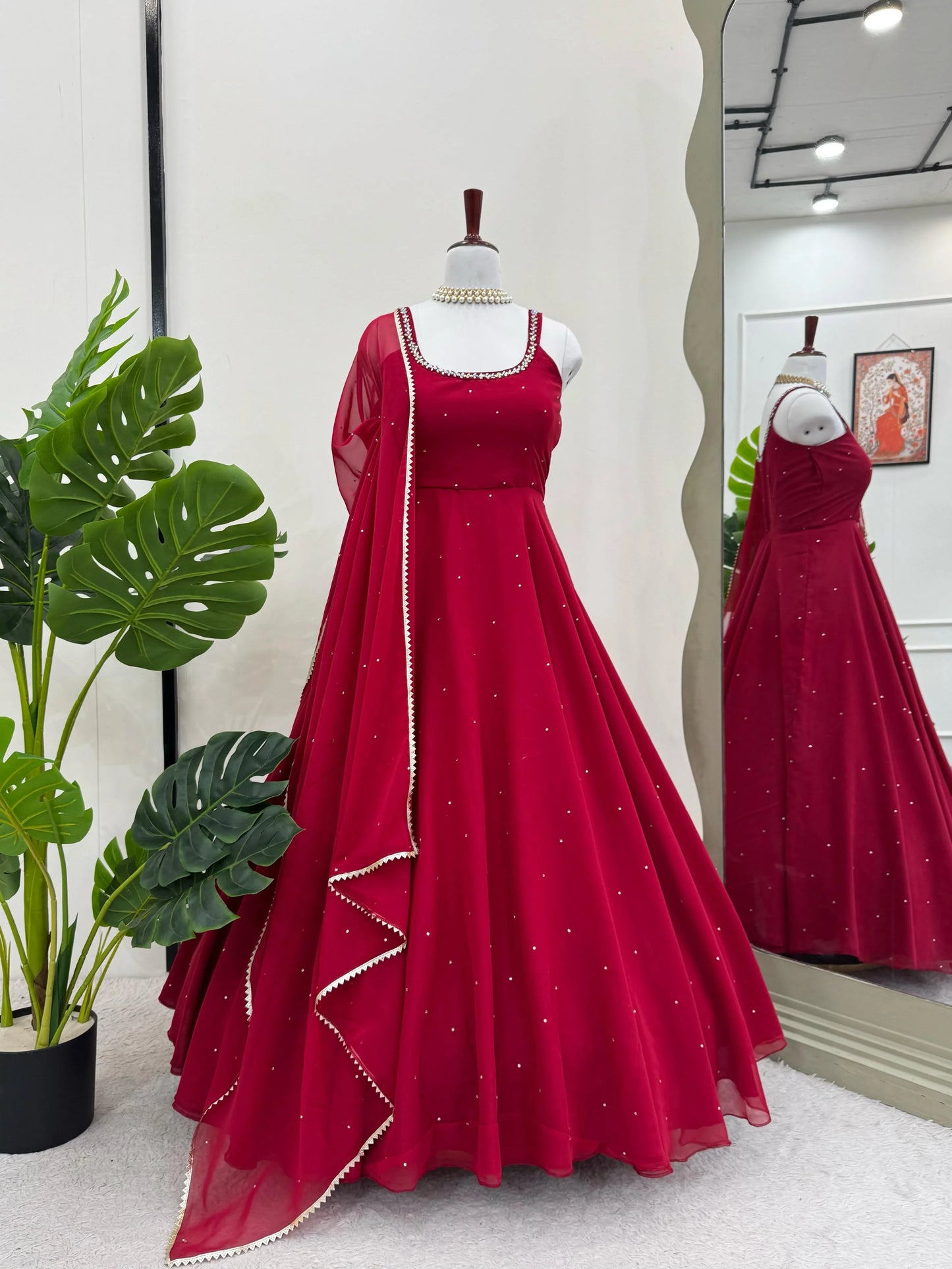 Gorgeous Georgette Diamond Red Color Gown