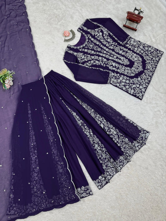 Awesome Gorgette Purple Color Sharara Suit