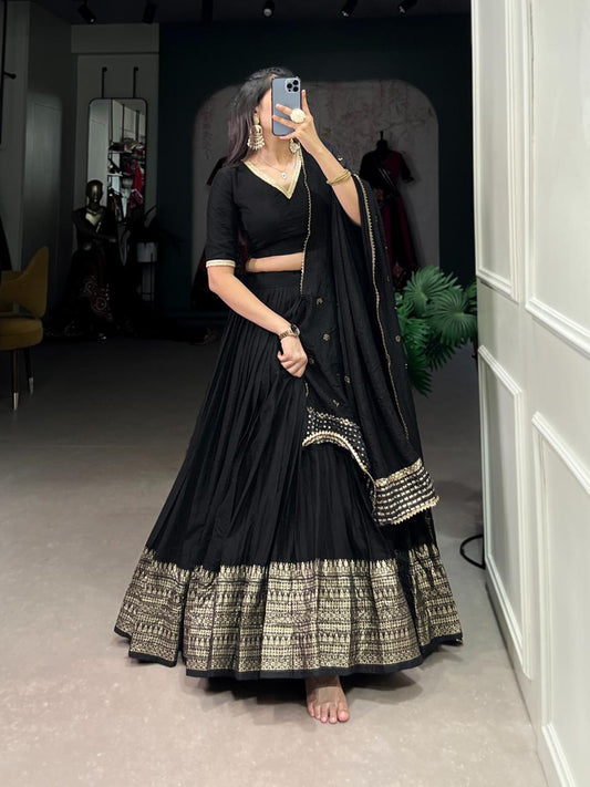 Pure Chanderi Plain Lehenga with Intricate Zari Work Border,