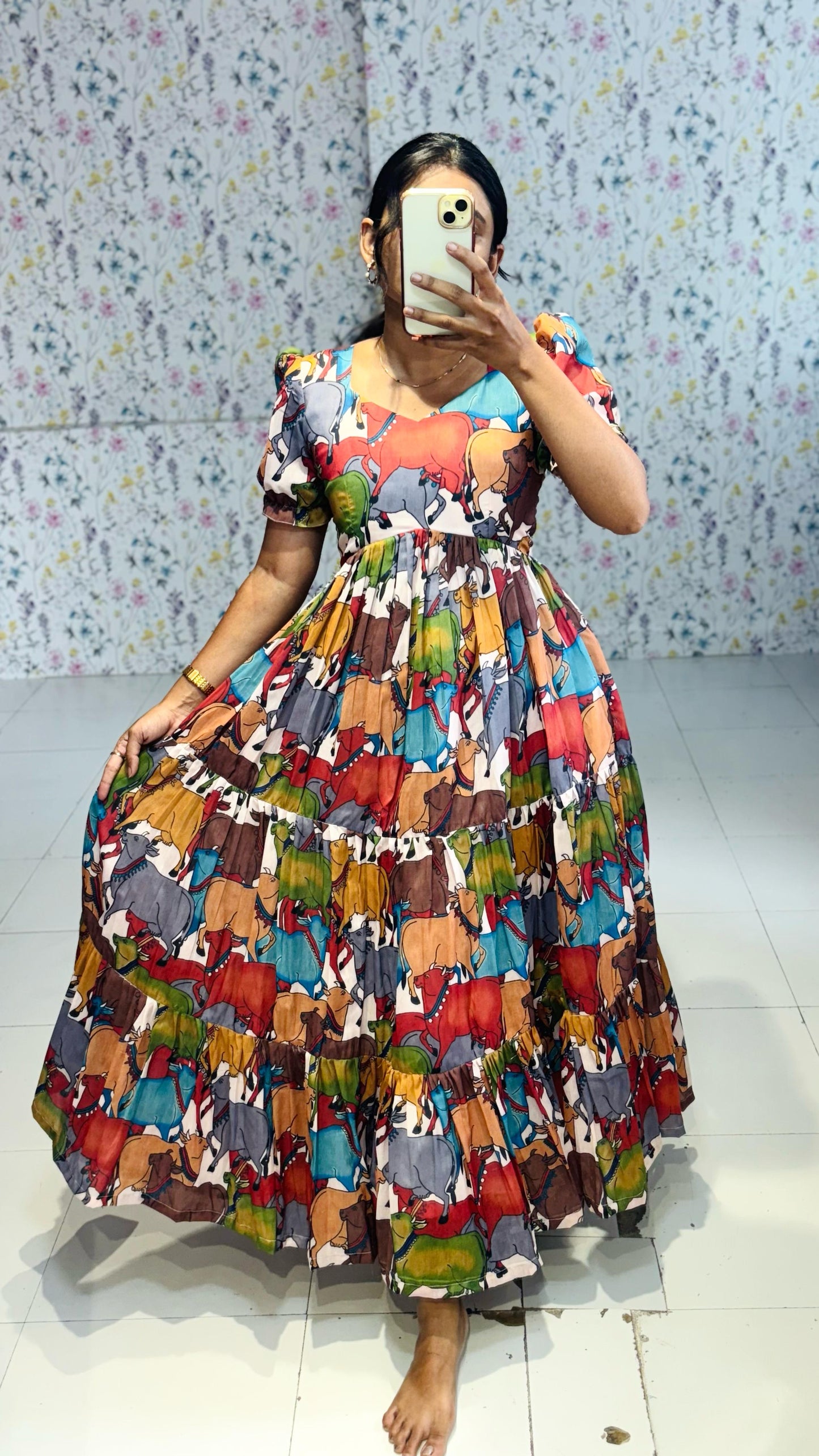 kalamkari printed mal cotton dress