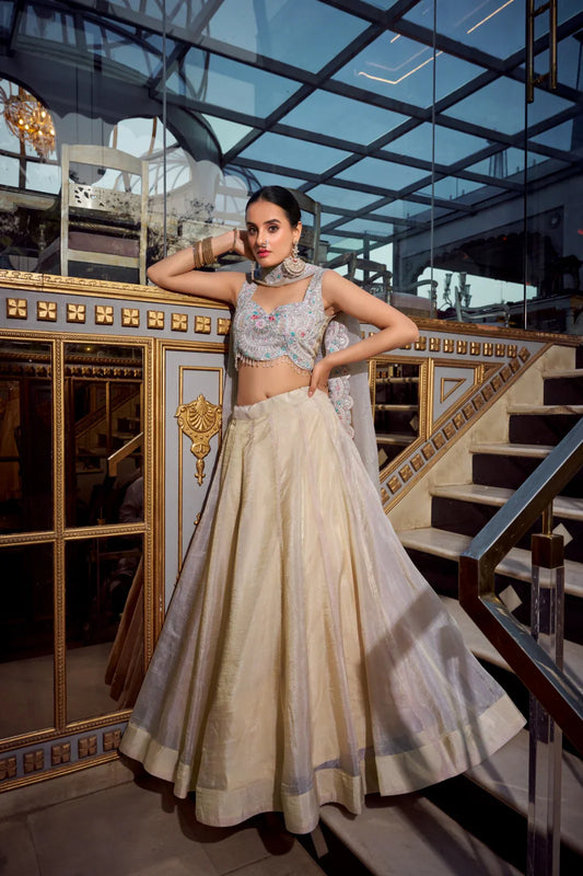 Classic Gold Crush Cream Color Lehenga Choli