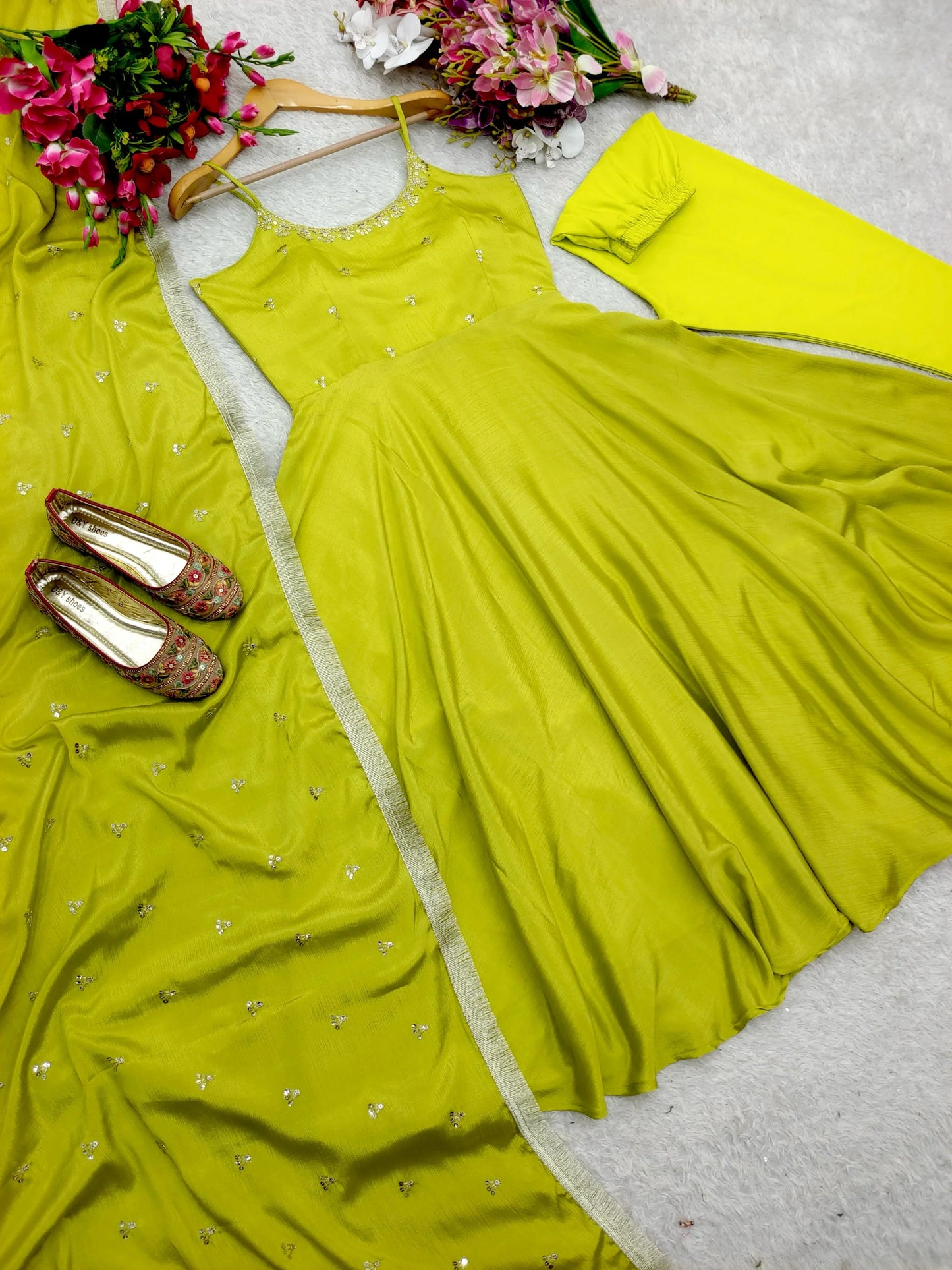 Gorgeous Perrot Color Embroidery Work Gown