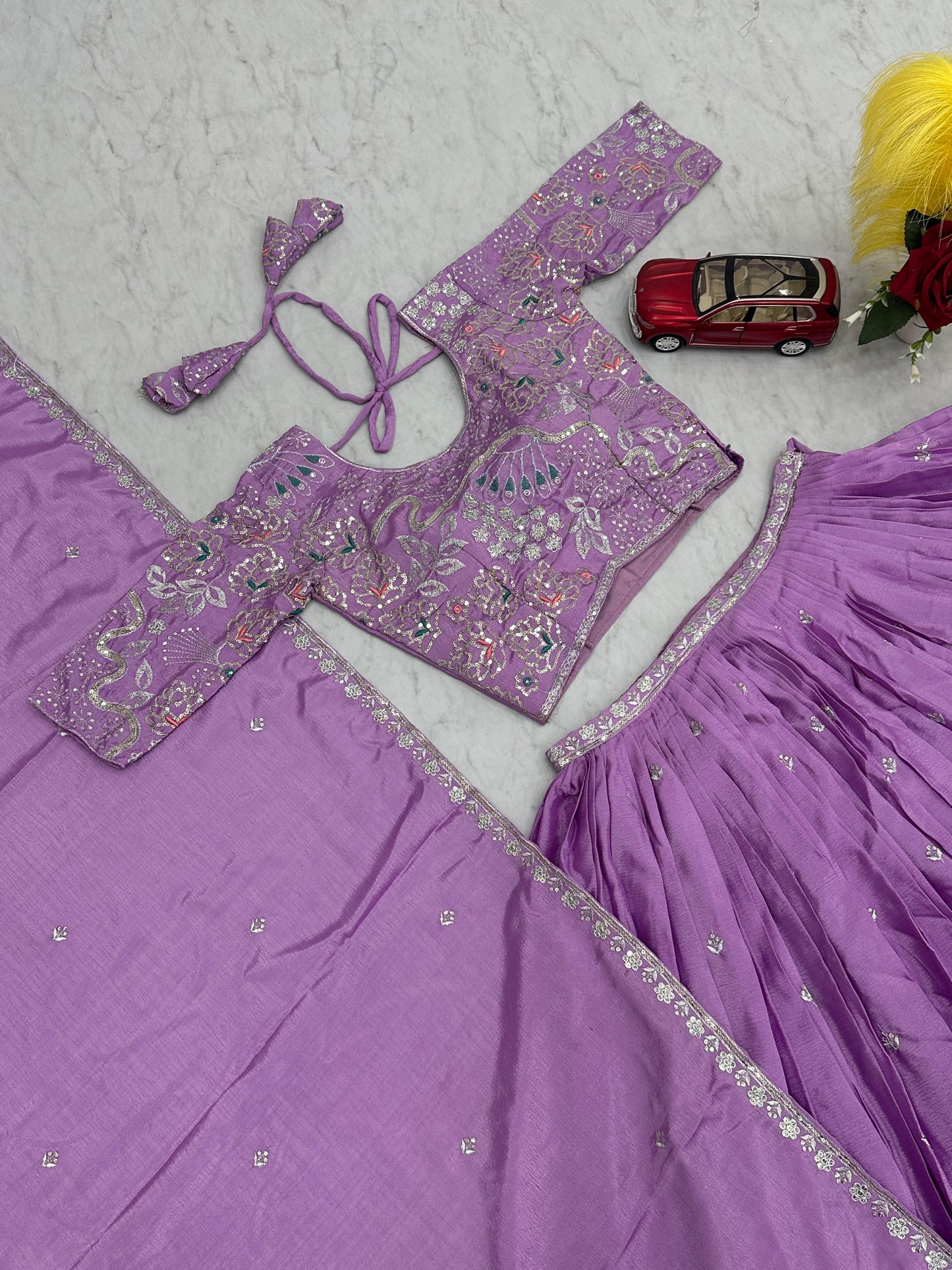 Traditional Wear Embroidery Work Lavender Color Lehenga Choli