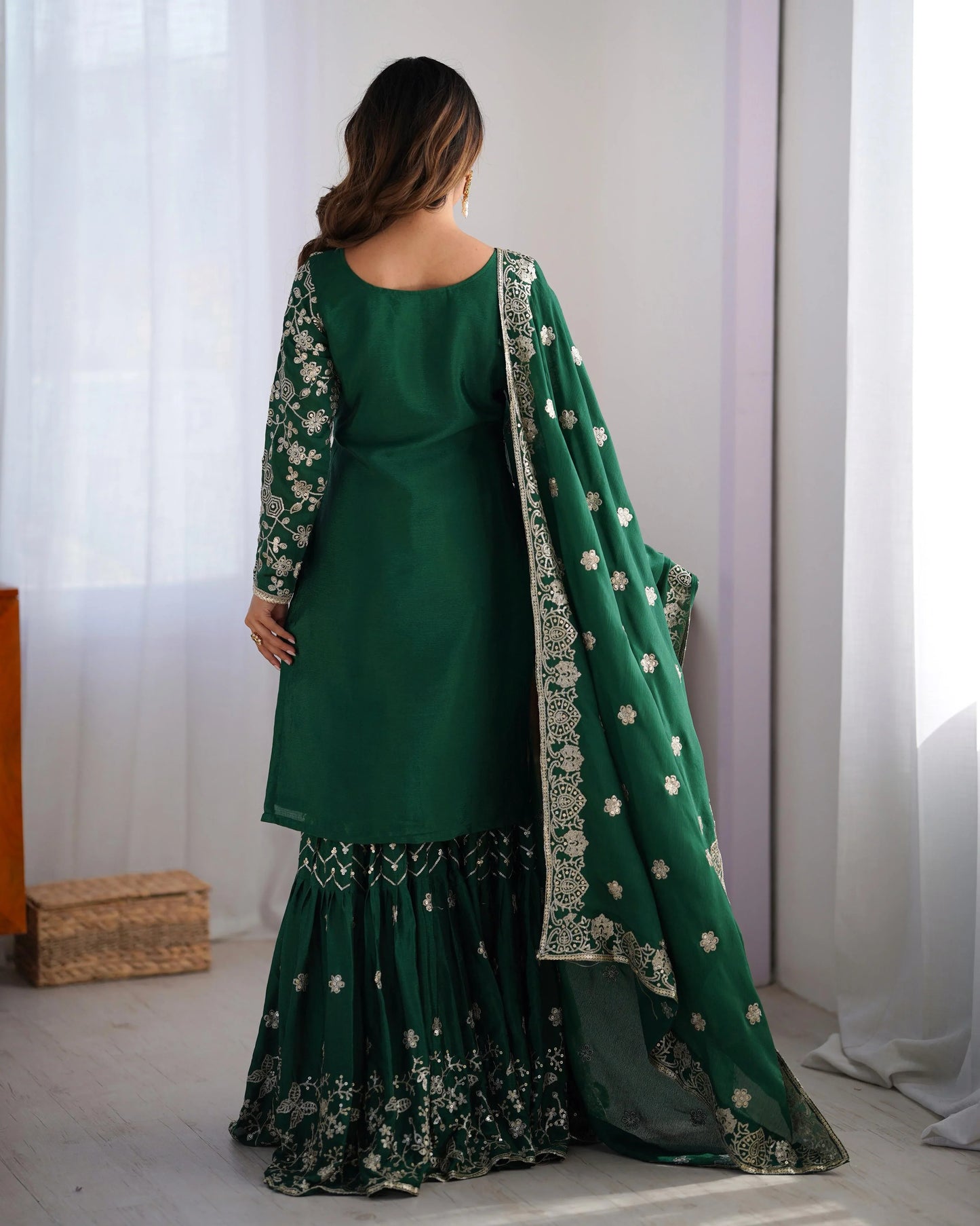 Green Color Full Work Fabulous Sharara Suit