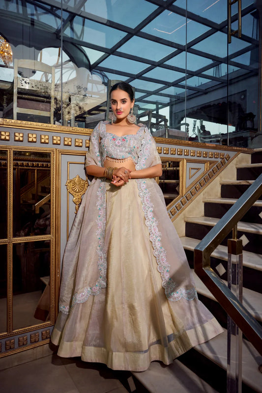 Classic Gold Crush Cream Color Lehenga Choli