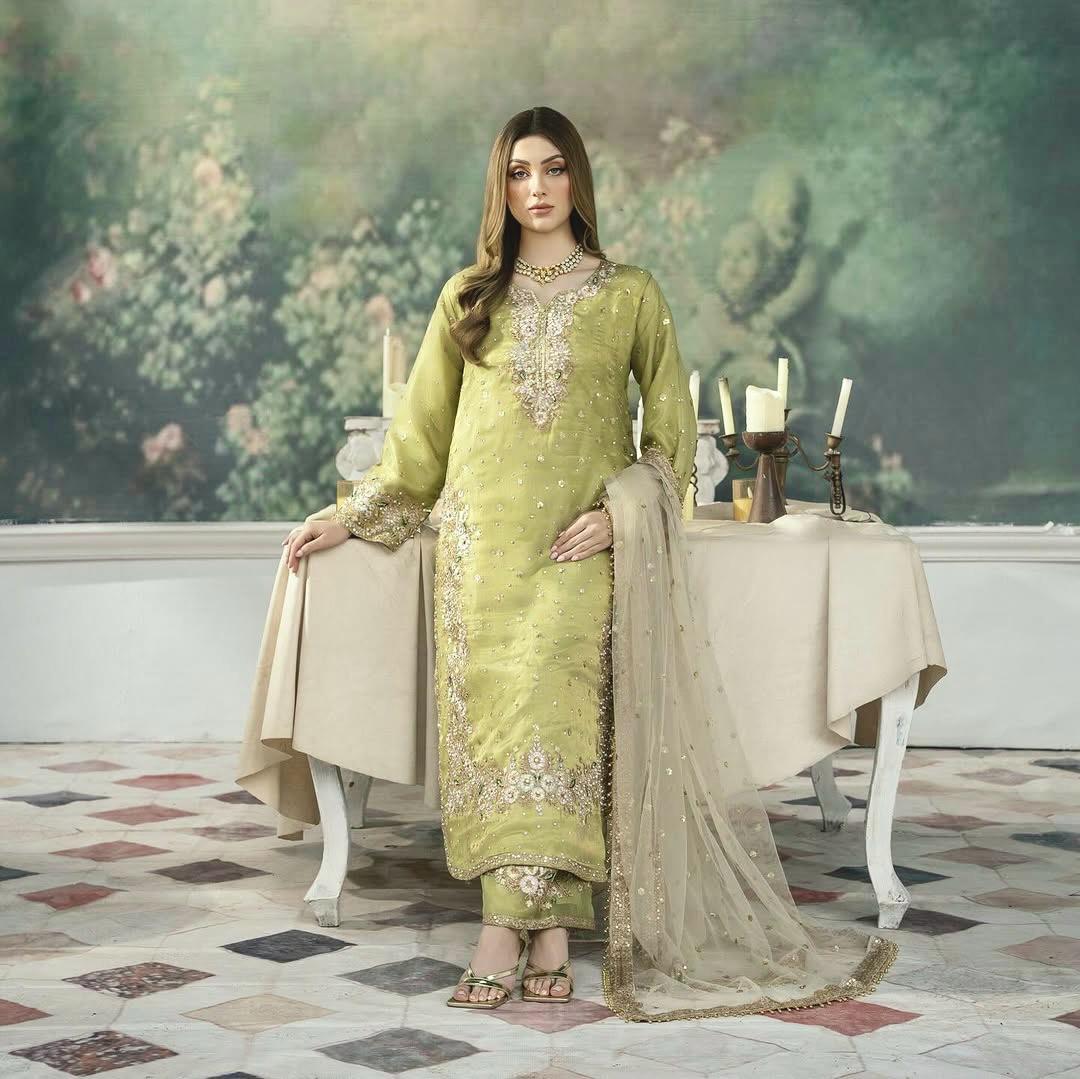 Stunning Sequence Work Perrot Color Palazzo Suit