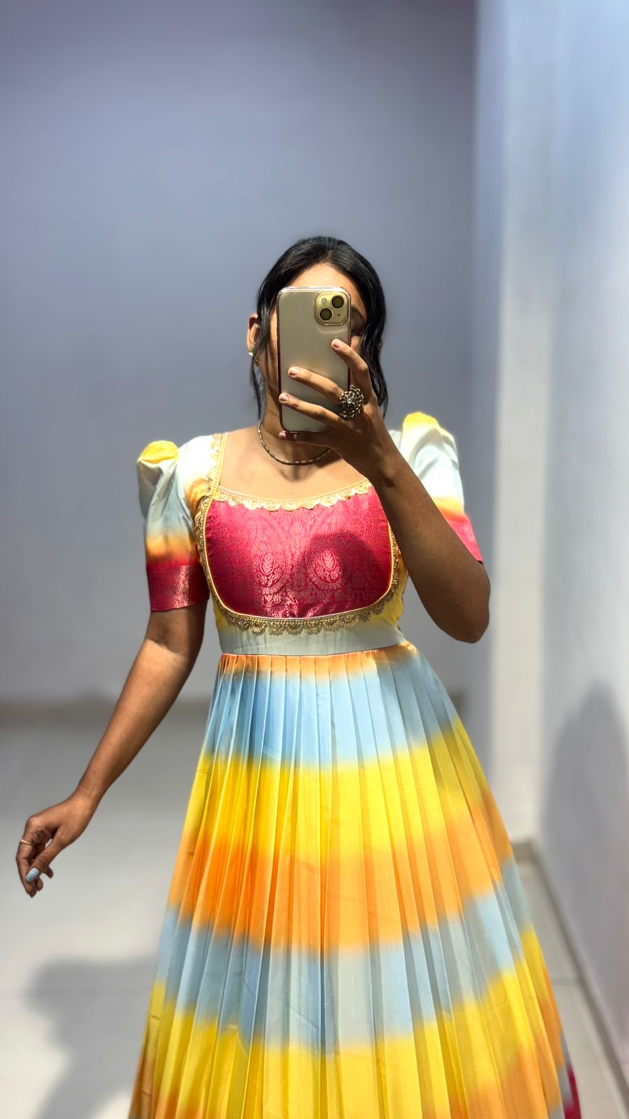 Look at beautiful pastels multicoloured dress crafted with nice detailing of lace on neck with grand border!! And duppta with zari border!