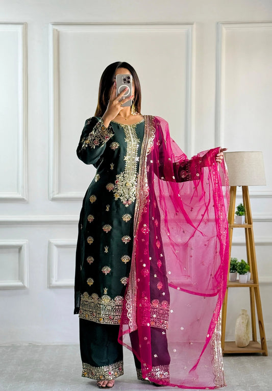 Eid Special Superhit Silk Green Color Palazzo Suit