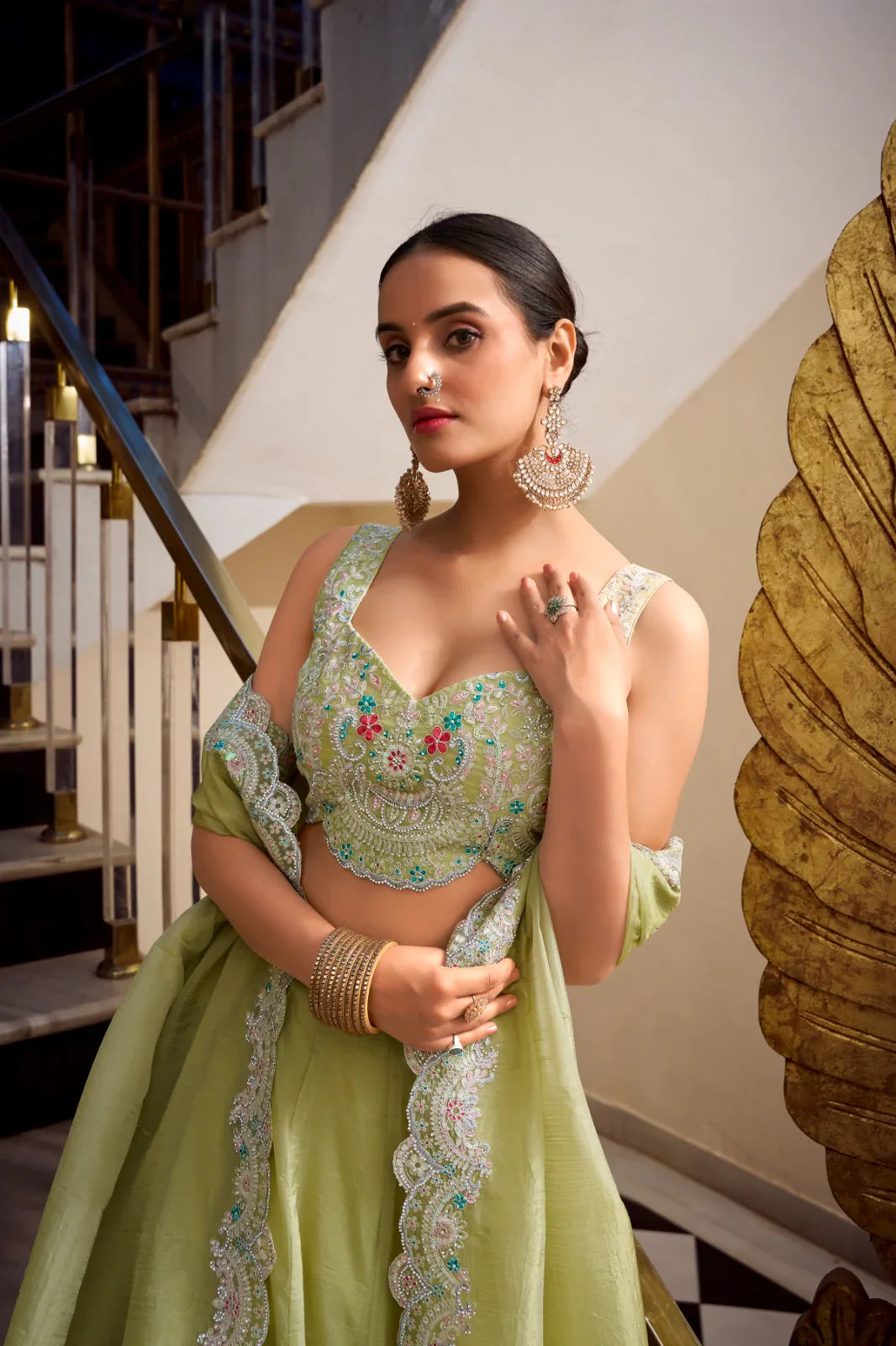 Classic Gold Crush Perrot Color Lehenga Choli