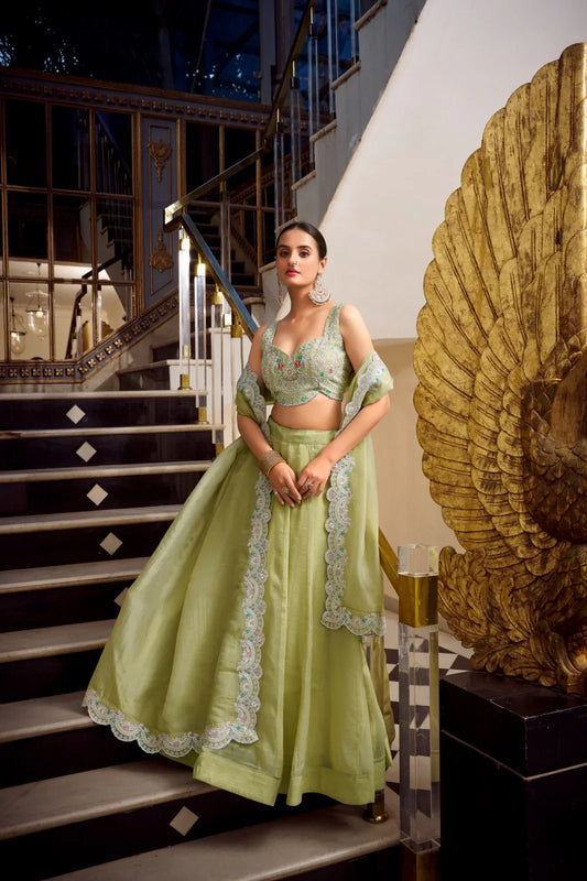 Classic Gold Crush Perrot Color Lehenga Choli