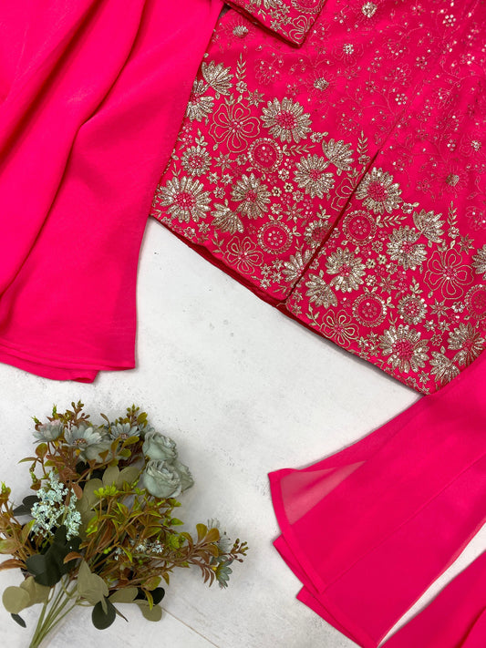 Stunning Georgette Pink Color Sharara Suit