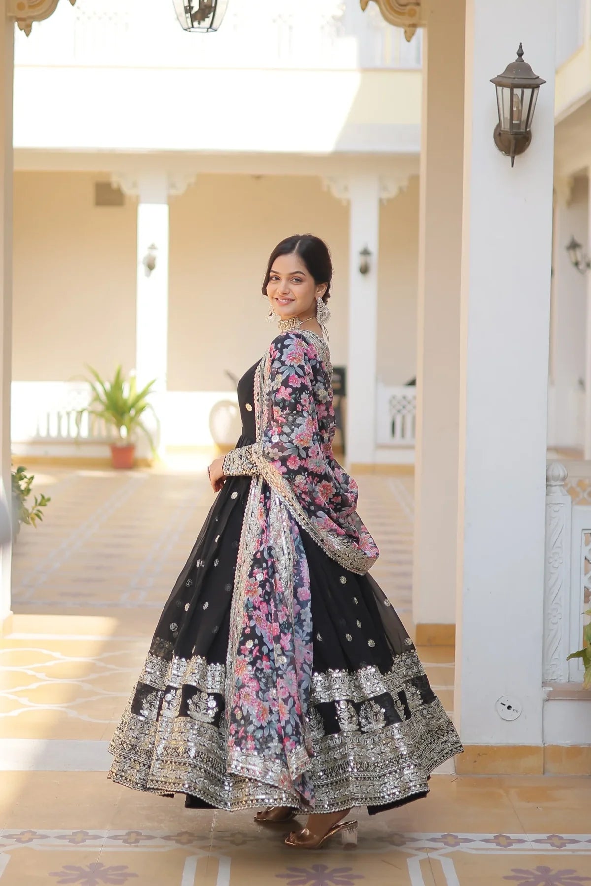 Outstanding Embroidery Zari  Sequins work Black Color Gown