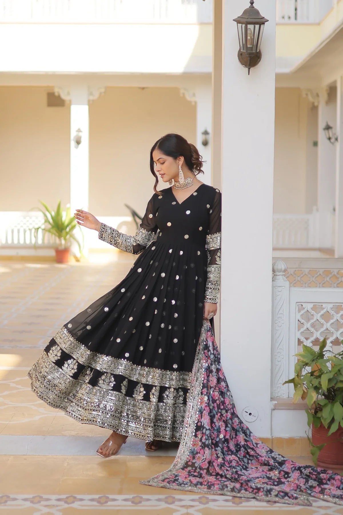 Outstanding Embroidery Zari  Sequins work Black Color Gown