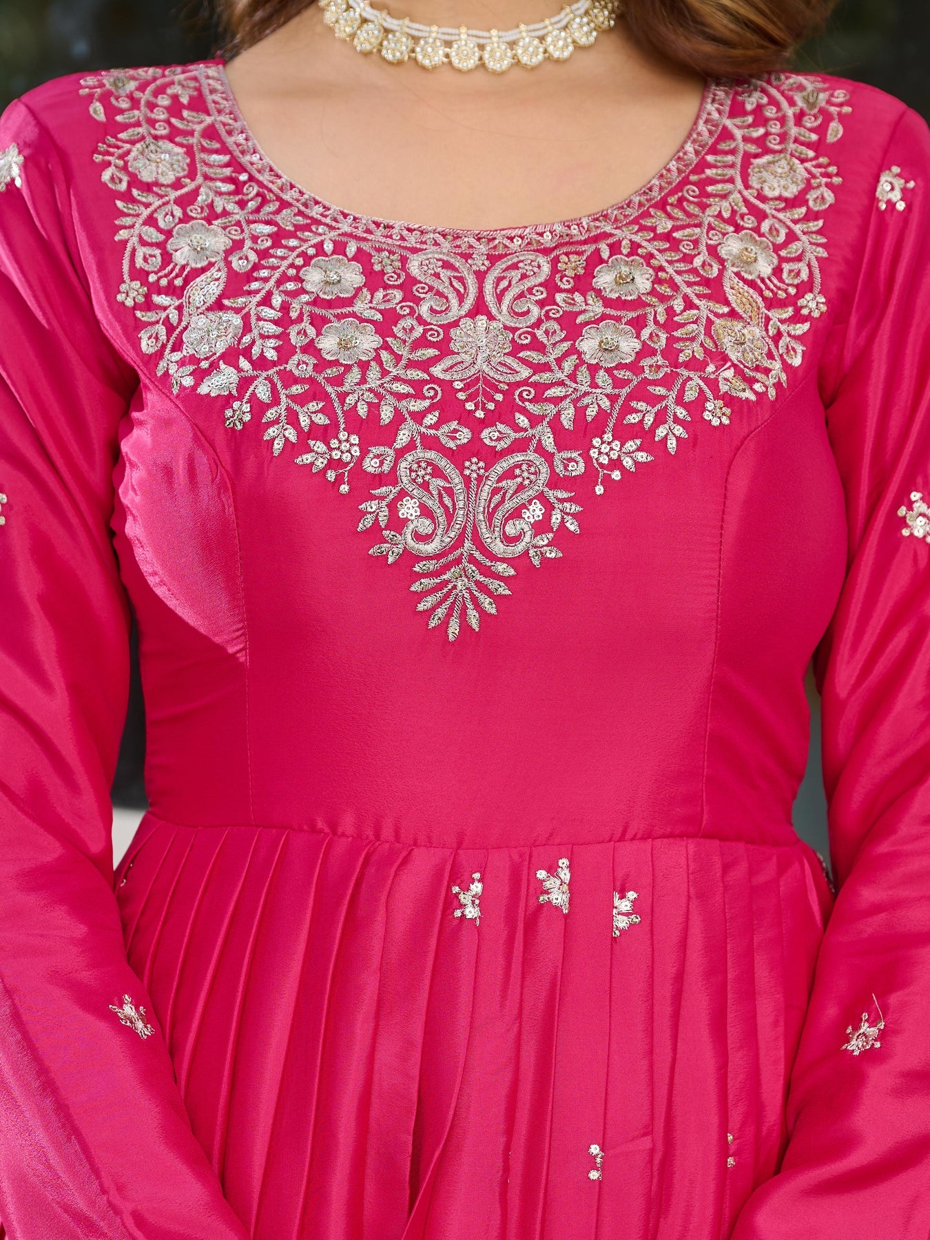Fantastic Sequins Work Pink Color Gown