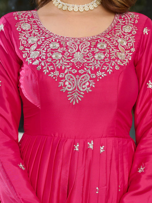 Fantastic Sequins Work Pink Color Gown