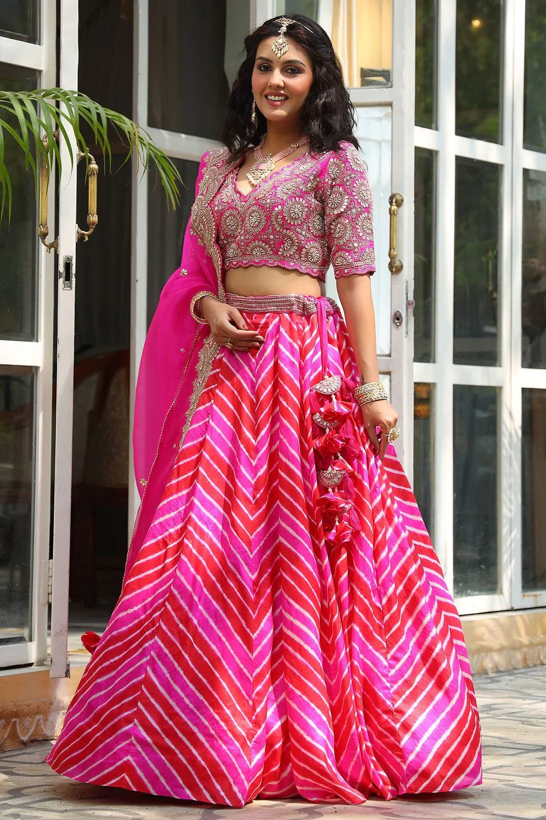 Trendy Pink Color Silk Foil Work With Digital Print Lehenga Choli