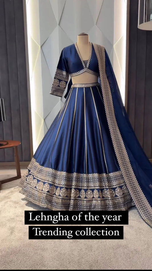 Charming Thread With Sequence Work Blue Color Lehenga Choli