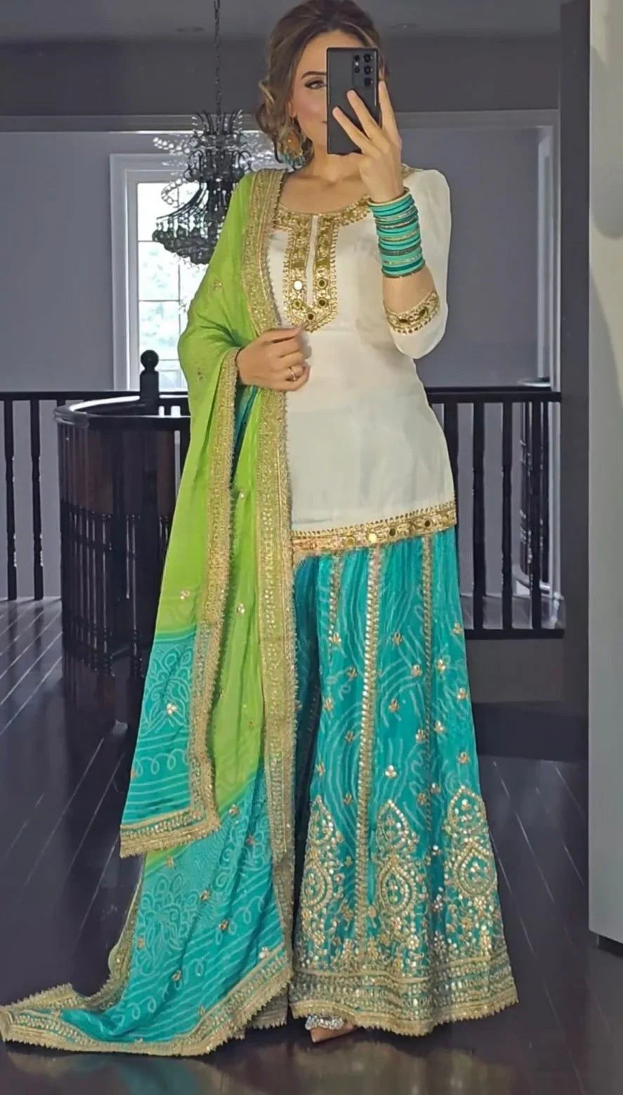 Innovative Sequence Work Sky Blue Color Sharara Suit