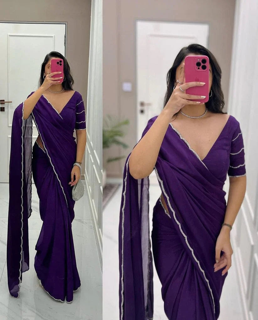 New Design pure soft Georgette silk with beautiful curve design hand work full border design