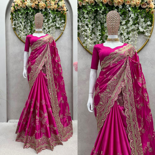 Marriage Special Heavy Sequins Work Pink Color Saree