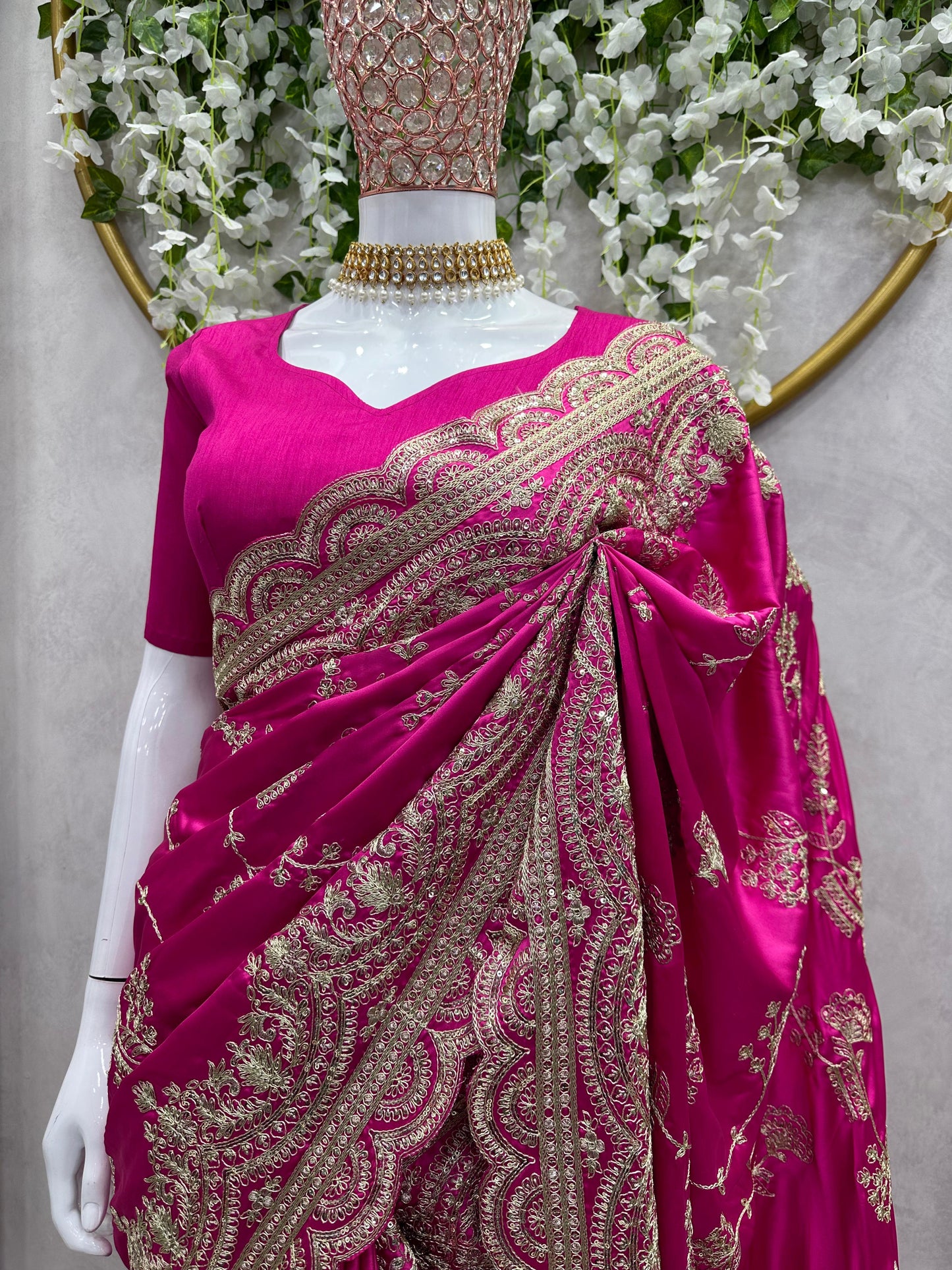 Marriage Special Heavy Sequins Work Pink Color Saree