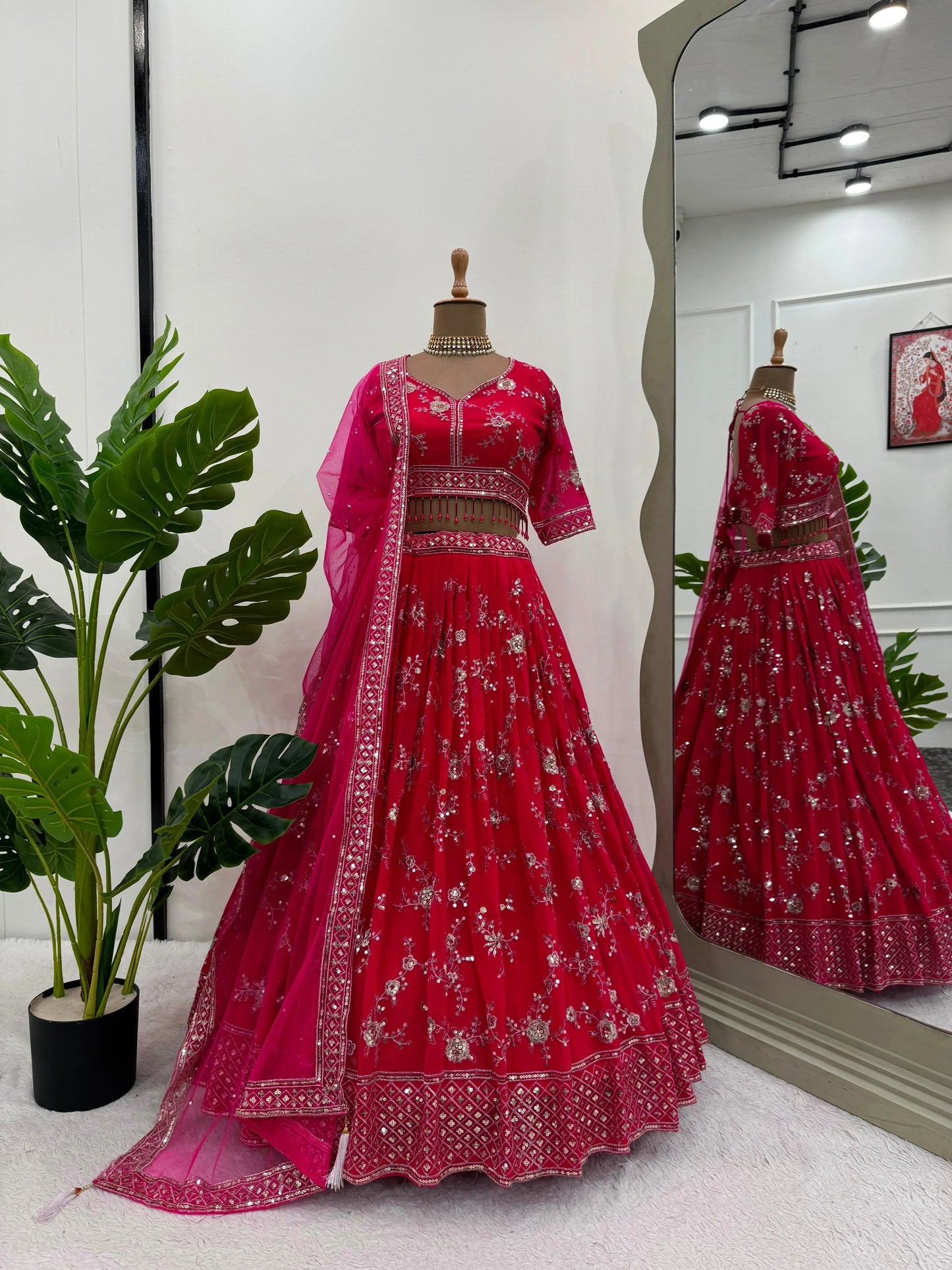 Reception Wear Heavy Sequence Work Red Color Lehenga Choli