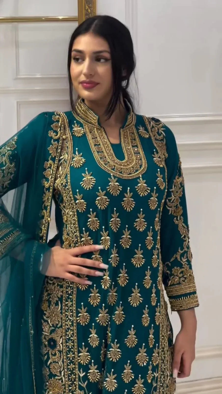 Blissful Sequence Work Dark Green Kurti Set