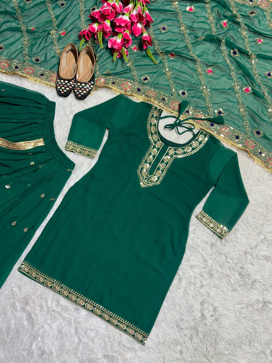 Fabulous Green Color Georgette Sequence Work Lehenga With Top