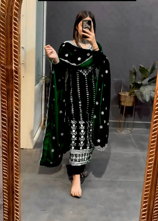 Beautiful Green Color Velvet 5mm Sequence Work Salwar Suit