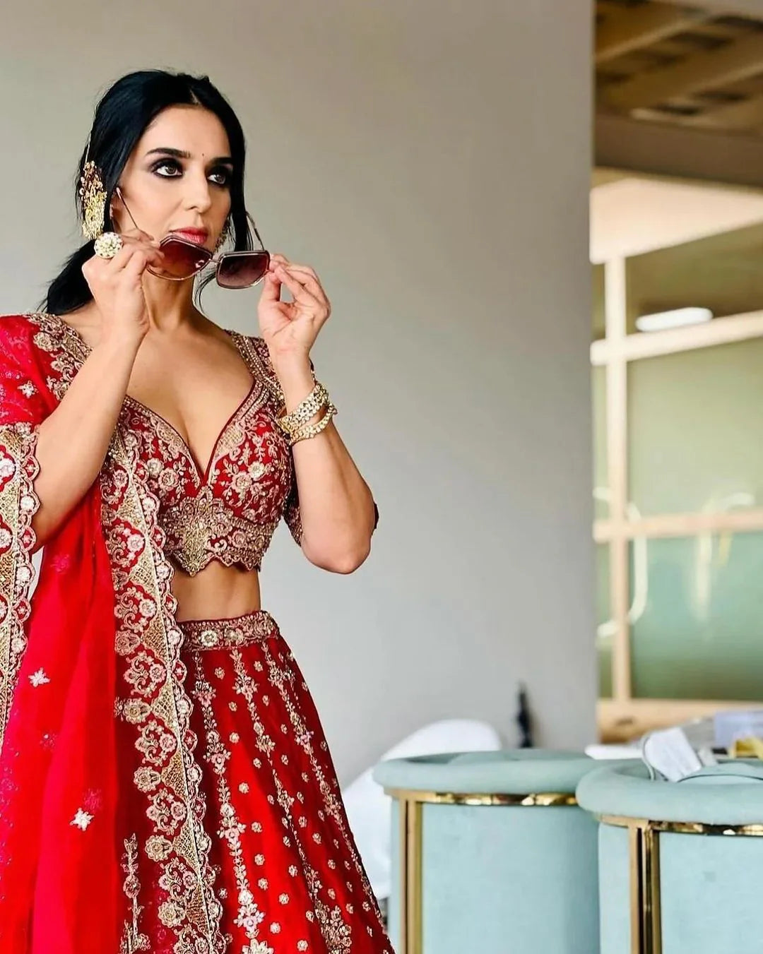 Fabulous Malai Satin Red Color Bridal Lehenga Choli