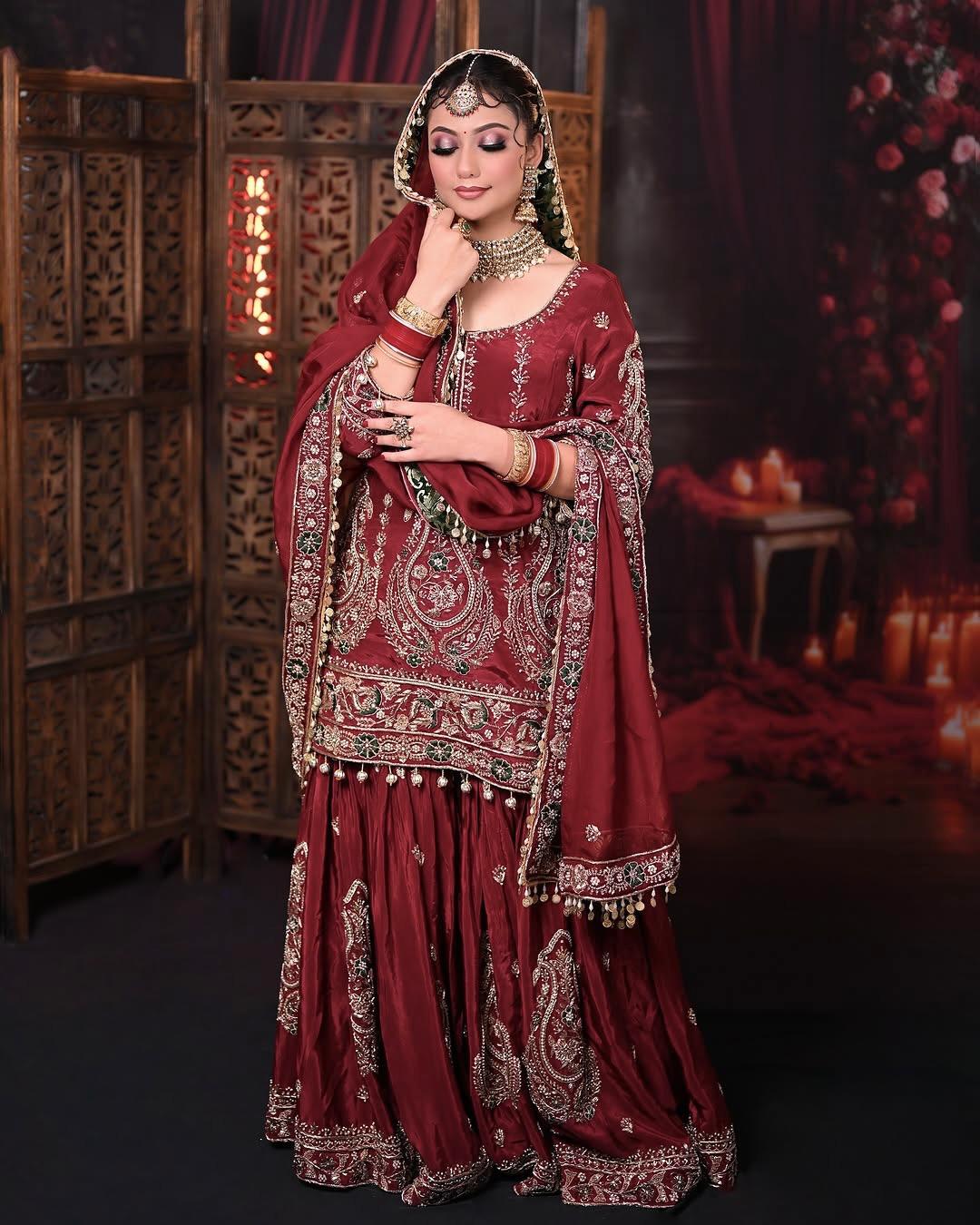 Designer Sequins Heavy Work Maroon Color Sharara Suit