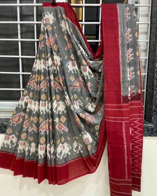 Plain Linen with digital print saree
