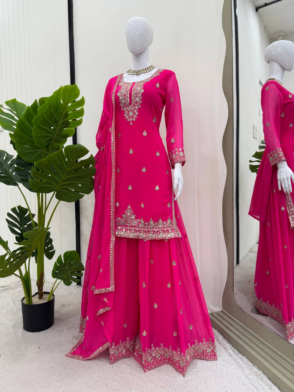 Delightful Heavy Work pink Color Sharara Suit