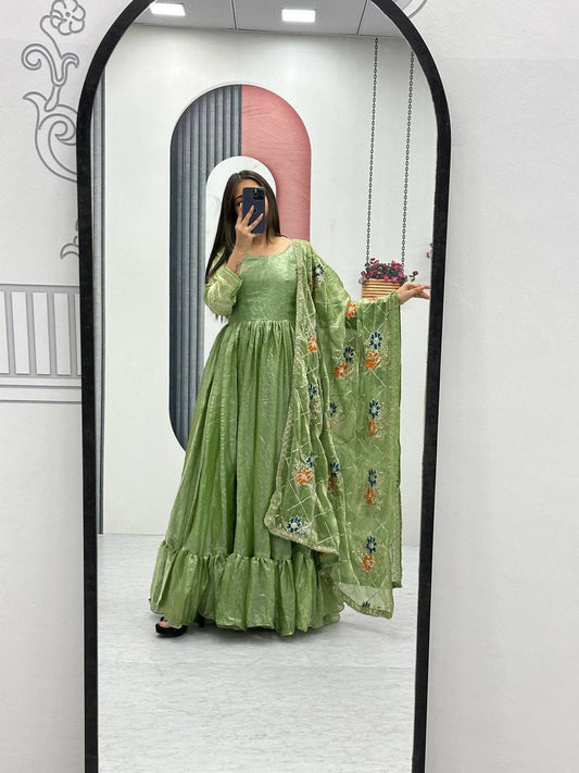 Beautiful Heavy Green Color Gown