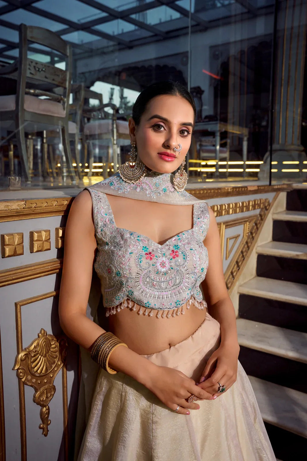 Classic Gold Crush Cream Color Lehenga Choli