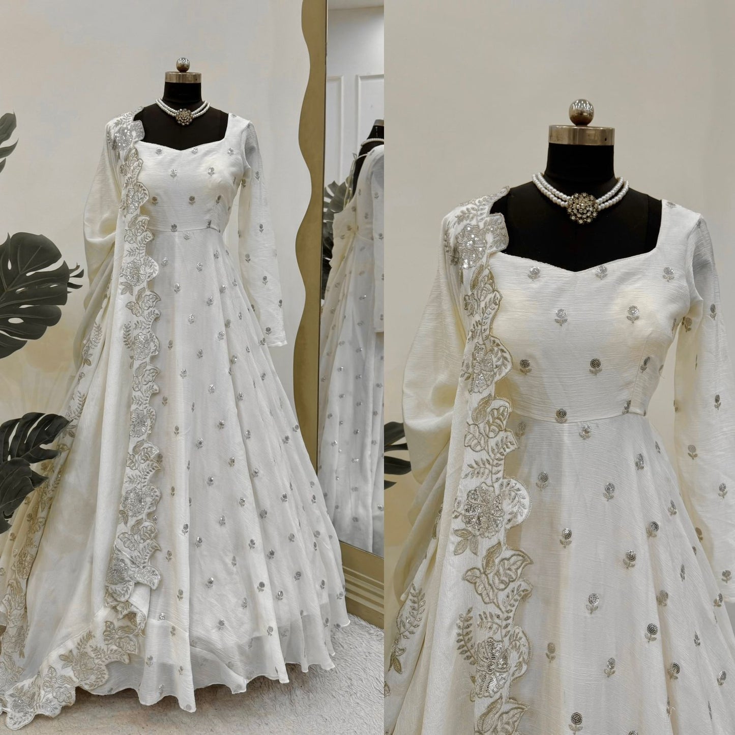 Designer Anarkali On Chinon febric with inner and Thred & Sequnce work and Pent