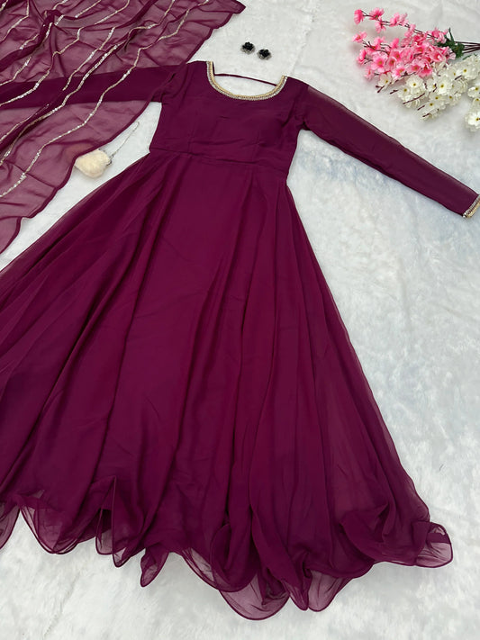 Festive Wear Shine Border Maroon Color Gown