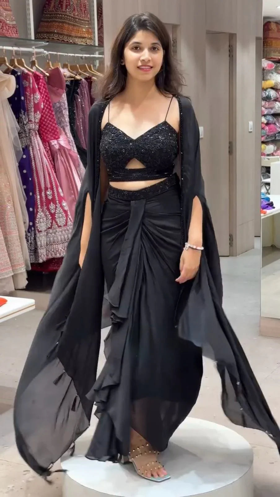 Good Looking Black Color Dhoti Suit With Shrug