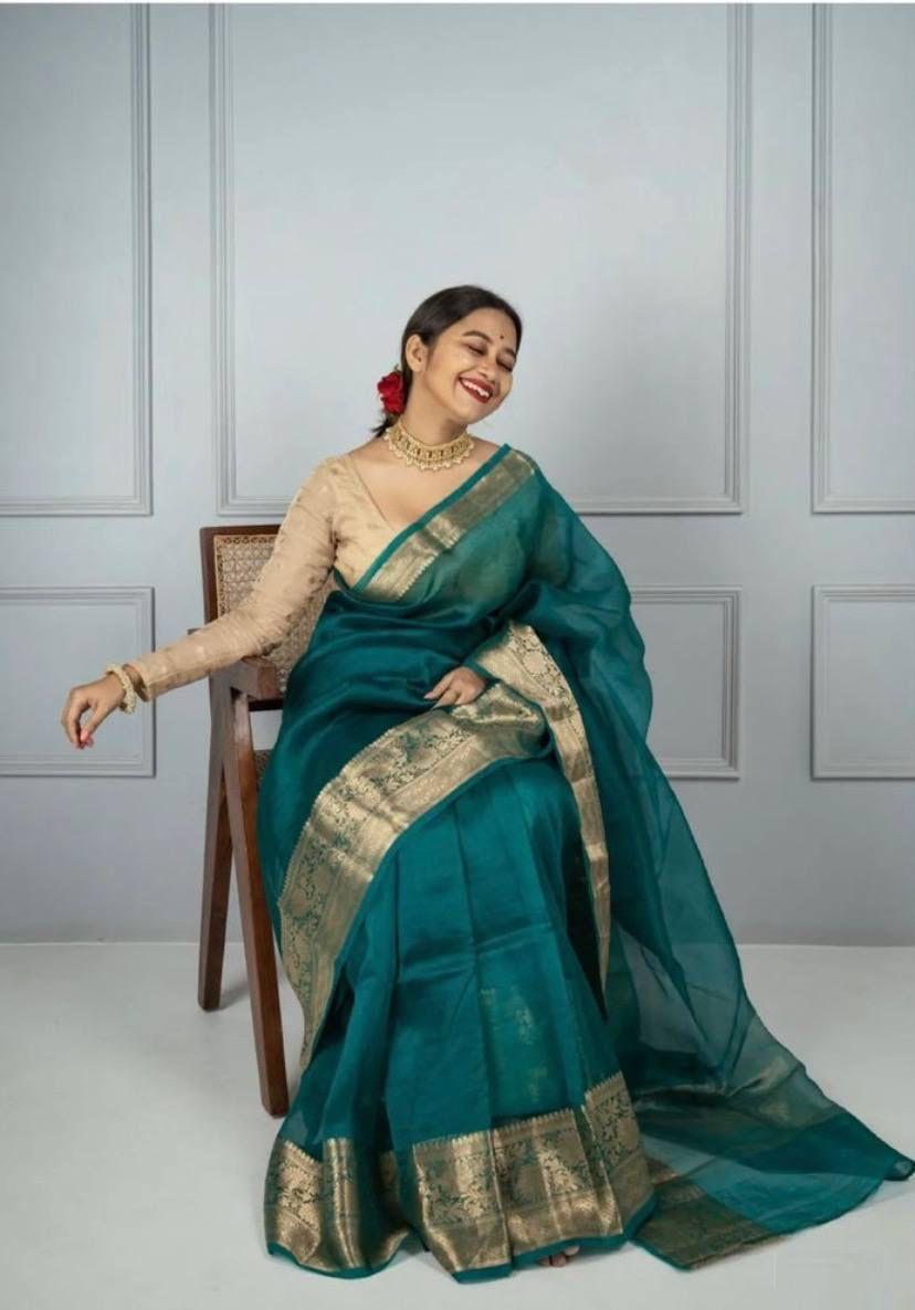 ORGANZA SAREE GREEN