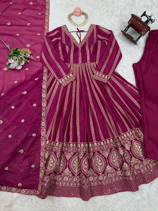 Wonderful Sequins Work Pink Color Gown