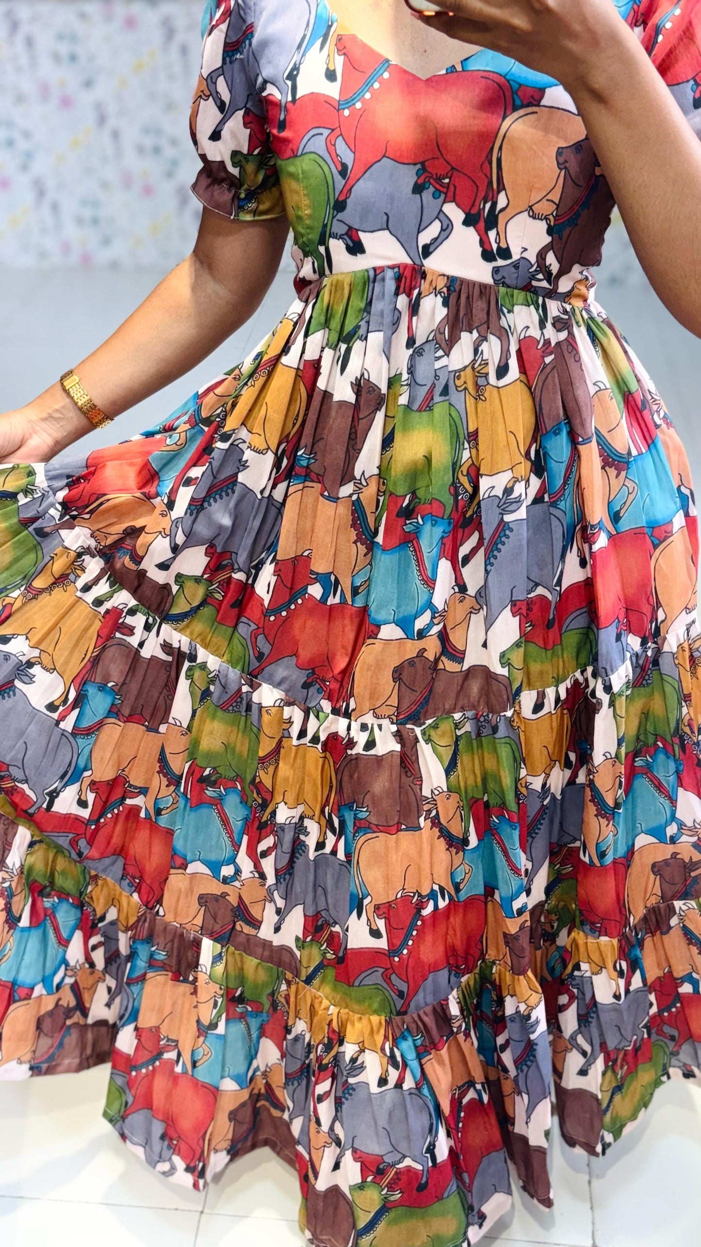 kalamkari printed mal cotton dress