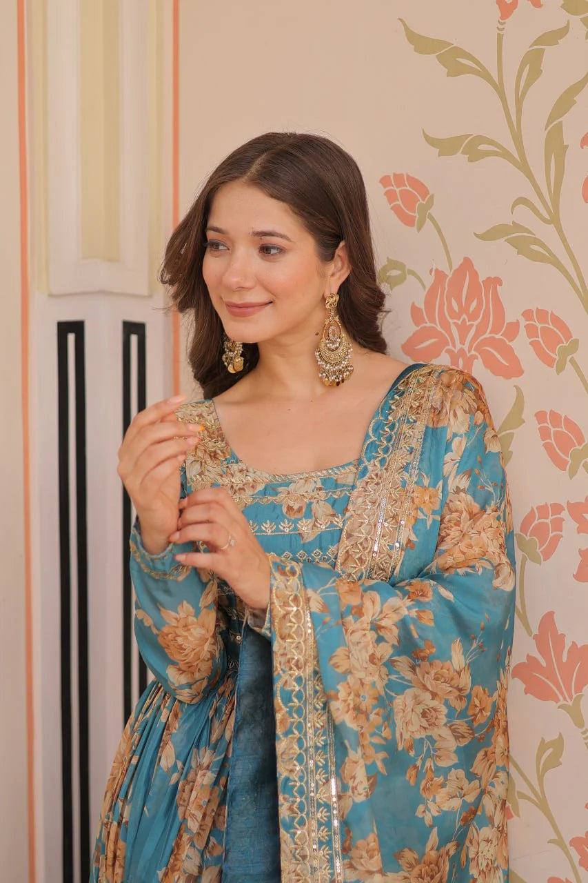 Designer Readymade Gown-Dupatta With Work