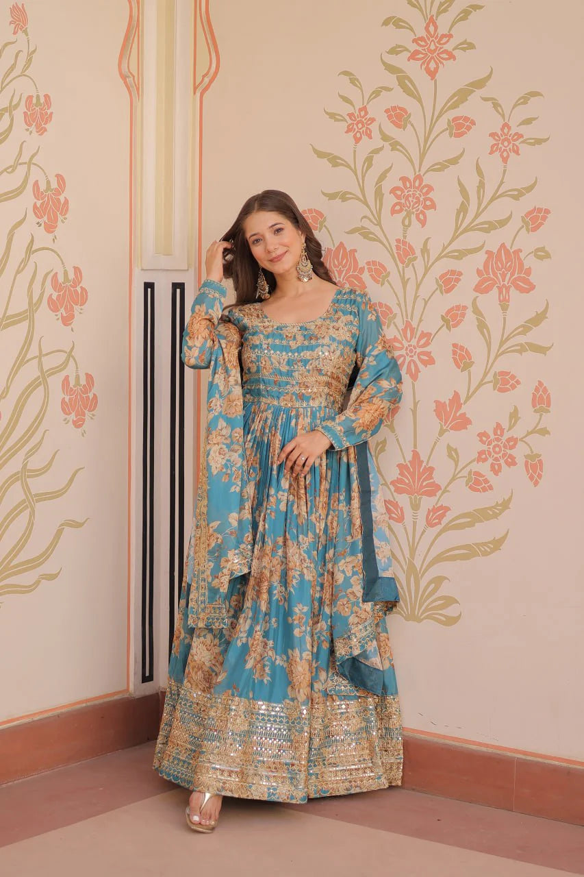 Designer Readymade Gown-Dupatta With Work